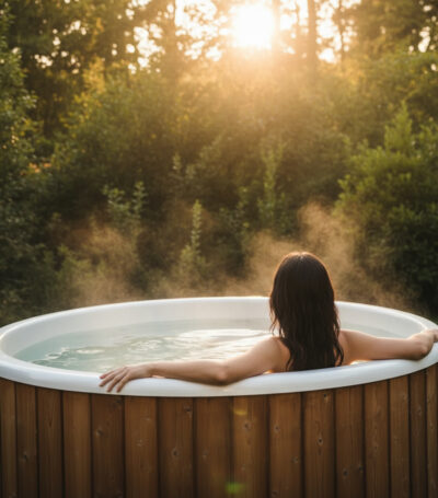 Vrouw in hottub buiten
