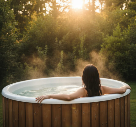 Vrouw in hottub buiten