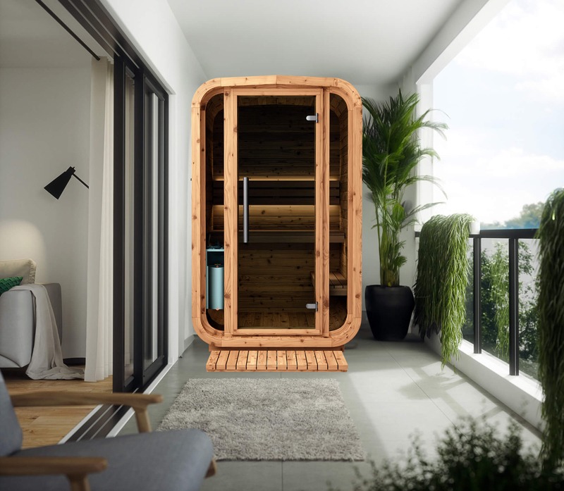 WHB Cube sauna 150 op balkon